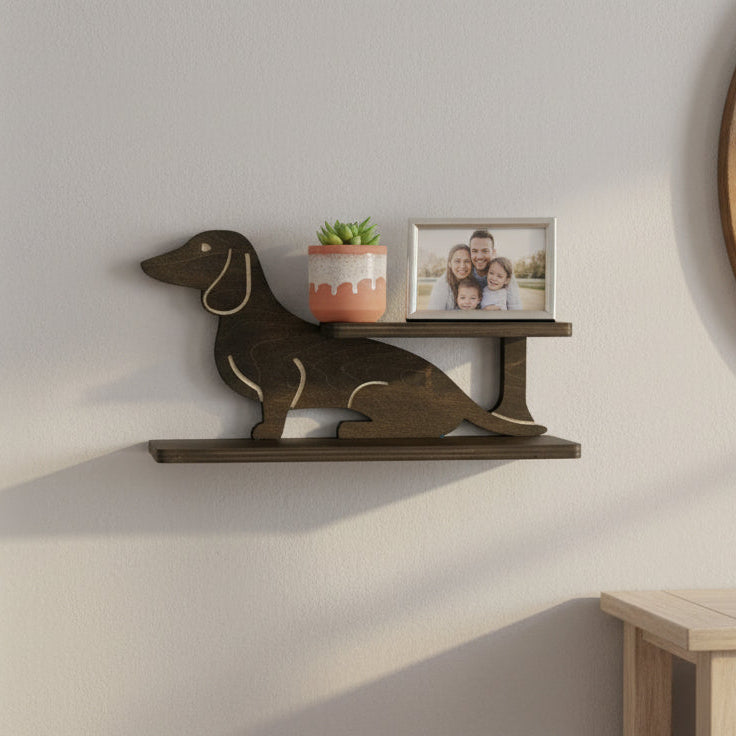 “Handcrafted Dachshund Double Wall Shelf – Unique Dog Lover Home Décor”