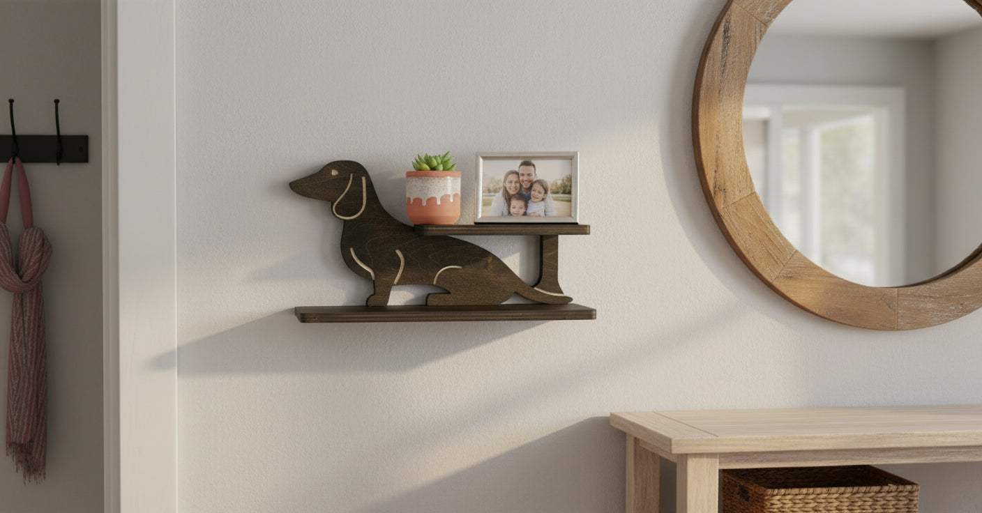 “Handcrafted Dachshund Double Wall Shelf – Unique Dog Lover Home Décor”