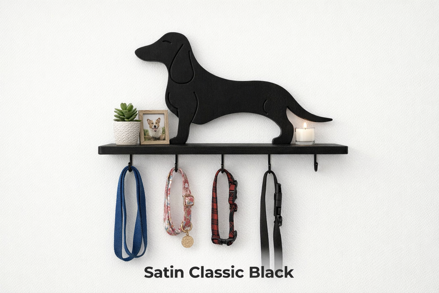 Standing Mini Dachshund Shelf & Leash Holder