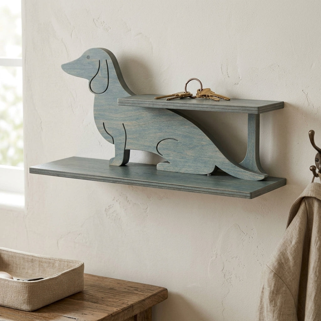 “Handcrafted Dachshund Double Wall Shelf – Unique Dog Lover Home Décor”
