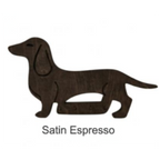 Wooden dachshund cutout in satin espresso color on a white background
