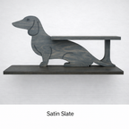 Dog-shaped shelf with satin slate finish on a white background