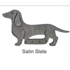 Dog-shaped key holder in satin slate color on a white background