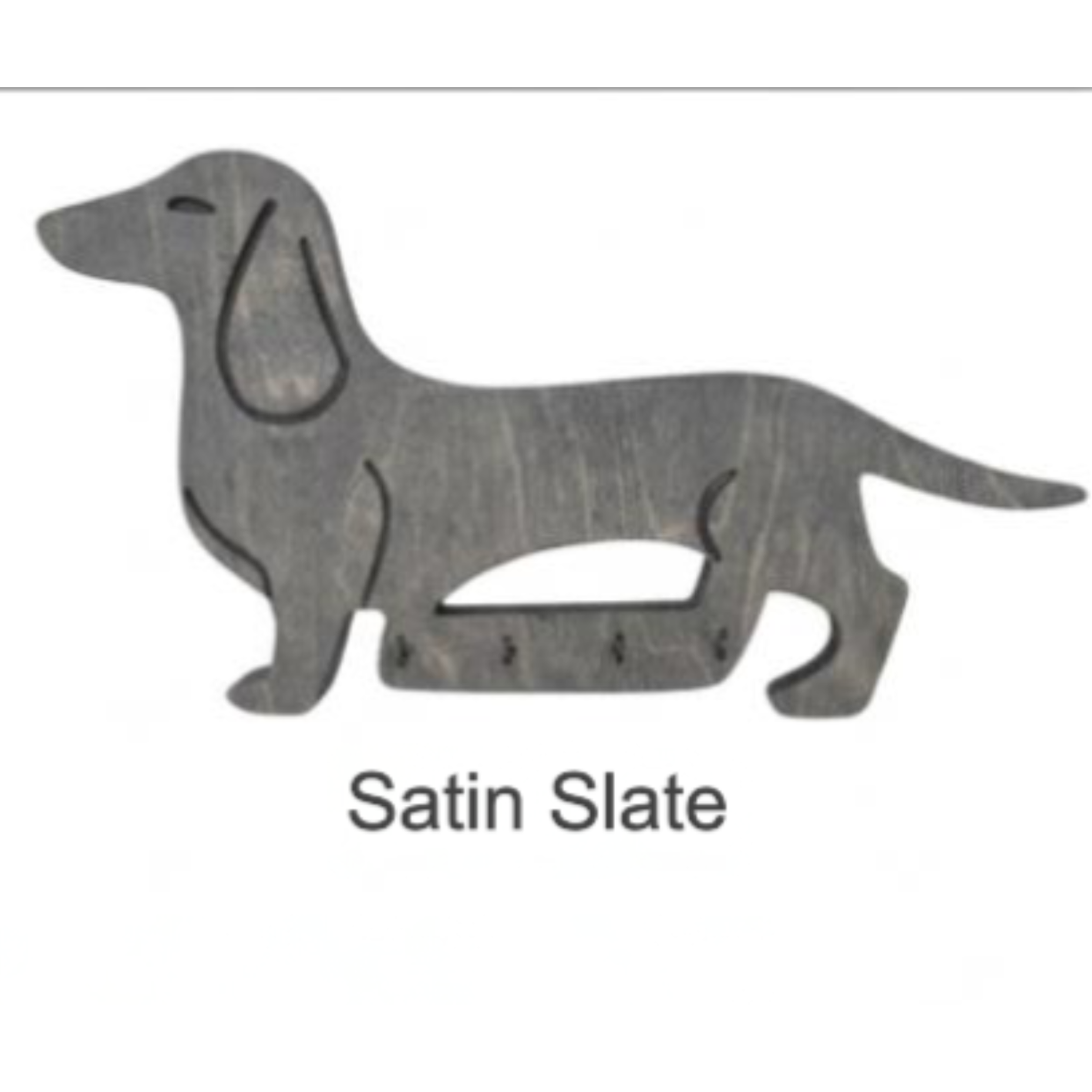 Dog-shaped key holder in satin slate color on a white background