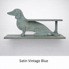 Dog-shaped shelf in satin vintage blue on a white background