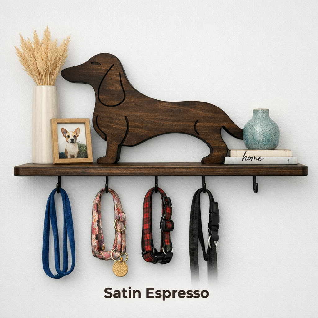 Standing Mini Dachshund Shelf & Leash Holder